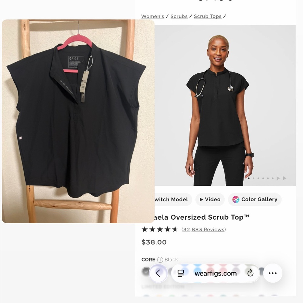 Figs Women's Black Rafaela Oversized Scrub Top